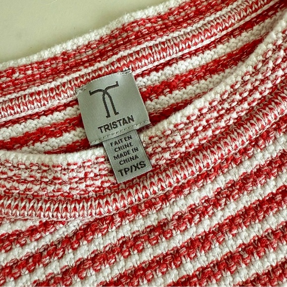 Tristan Waldo Luxury Red White Striped Pullover Sweater Knit Bohemian Beach - Picture 4 of 6